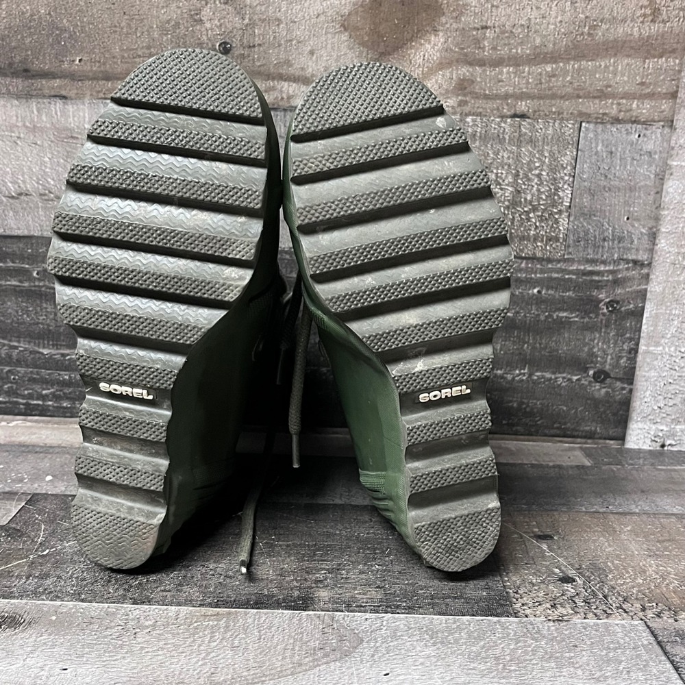Sorel Joan of Arctic Wedge Rain Boots Olive Green Rubber Lace Up Waterproof - Picture 12 of 12